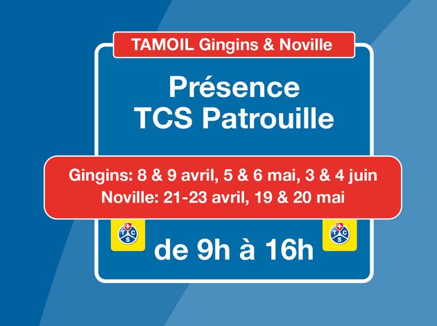 TAMOIL vous accompagne sur la route… et bien plus encore -  avec TCS Patrouille à Gingins (VD) et Noville (VD)